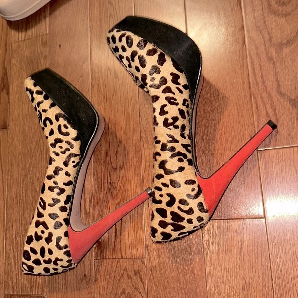 Zara calf hair leopard print Red Heel platform pumps Sz 41 - Picture 3 of 16